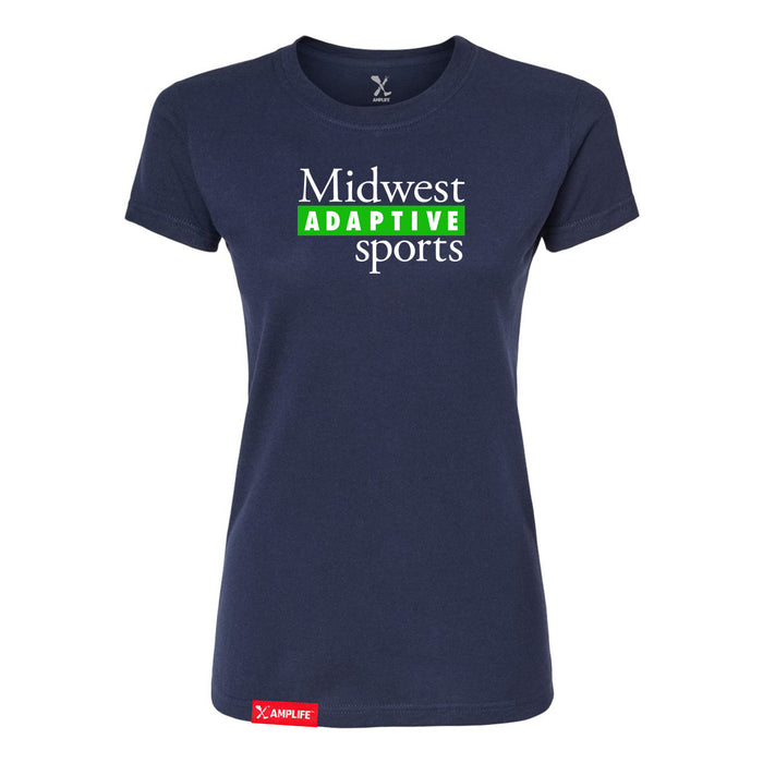 MAS Kansas City Advantage Wheelchair Tennis MAS Logo Women's Navy Slim T-Shirt on a white background