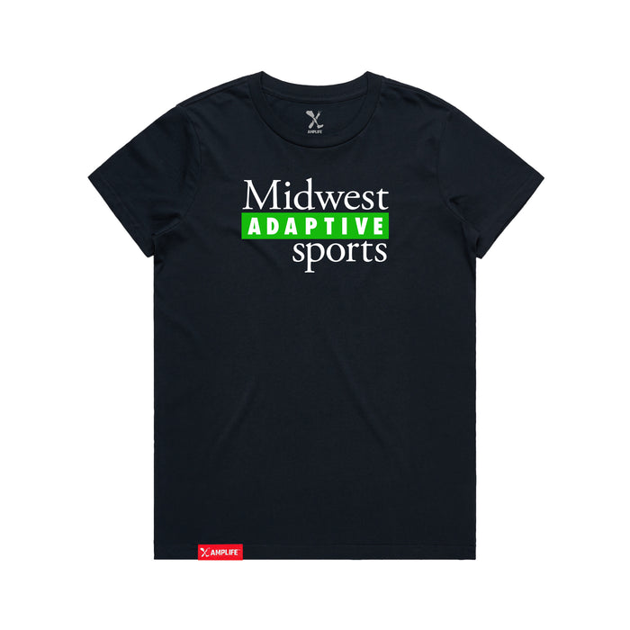 MAS Kansas City Advantage Wheelchair Tennis MAS Logo Women's Navy T-Shirt on a white background