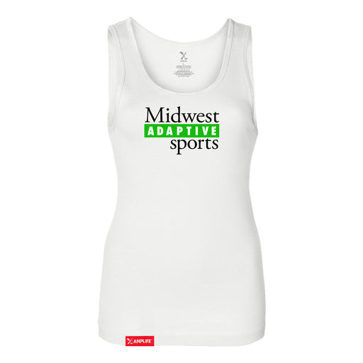 MAS Kansas City Advantage Wheelchair Tennis MAS Logo Women's White Slim Micro Rib Tank Top on a white background
