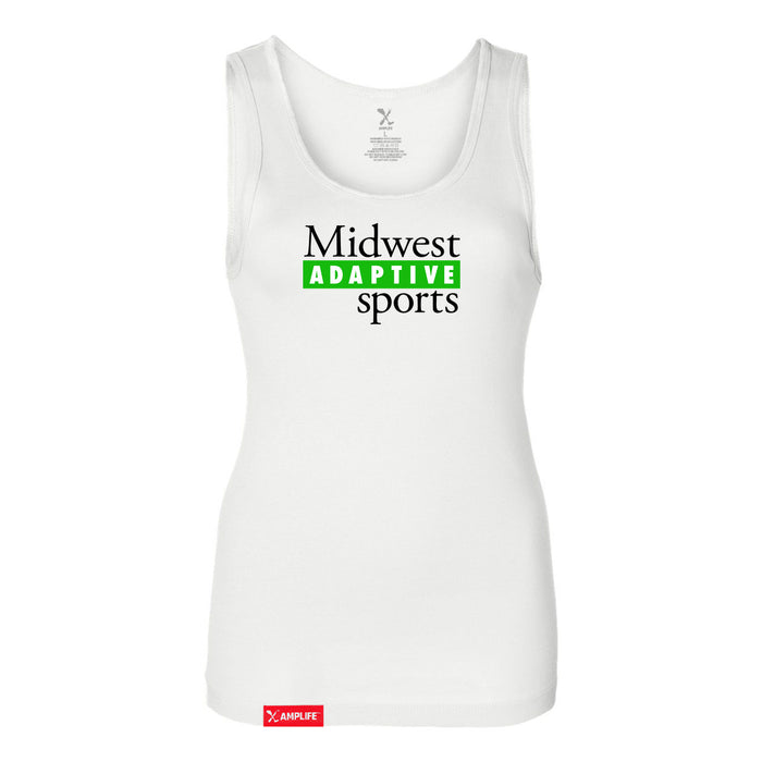 MAS Kansas City Advantage Wheelchair Tennis MAS Logo Women's White Slim Micro Rib Tank Top on a white background