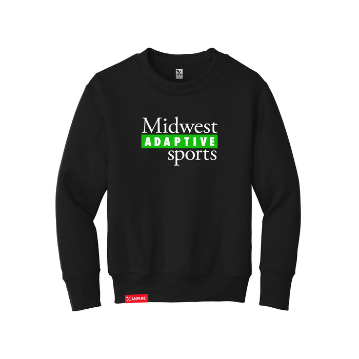 MAS Kansas City Advantage Wheelchair Tennis MAS Logo Youth Black Crewneck Sweatshirt on a white background