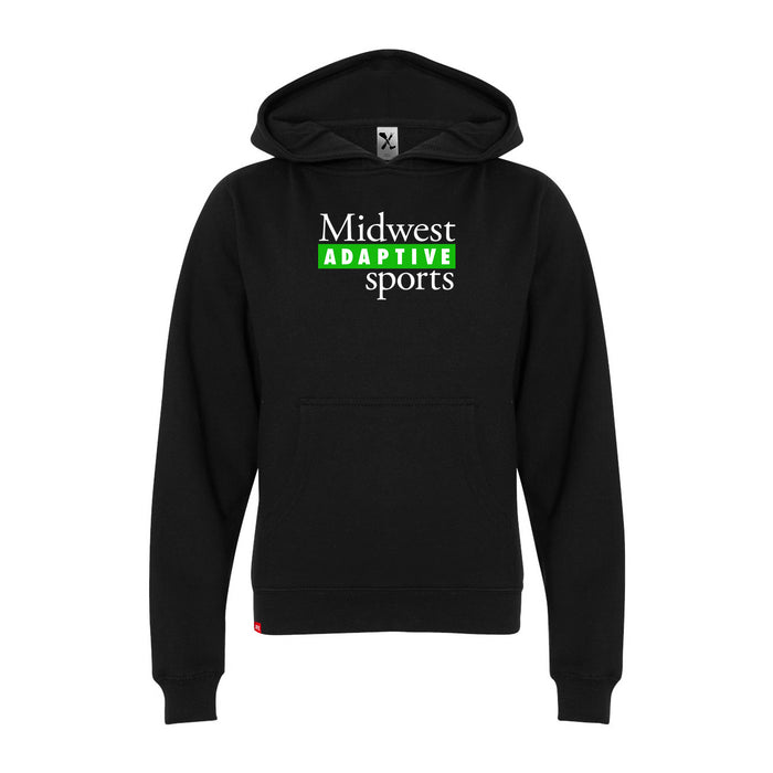 MAS Kansas City Advantage Wheelchair Tennis MAS Logo Youth Black Hoodie on a white background