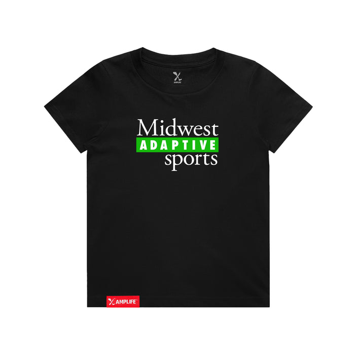 MAS Kansas City Advantage Wheelchair Tennis MAS Logo Youth Black T-Shirt on a white background