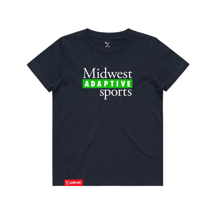 MAS Kansas City Advantage Wheelchair Tennis MAS Logo Youth Navy T-Shirt on a white background