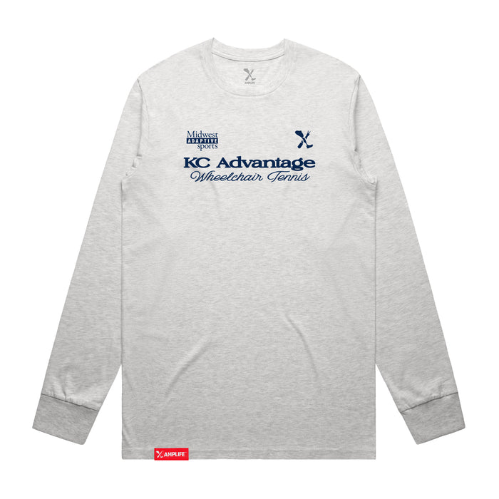 MAS Kansas City Advantage Wheelchair Tennis Script Ash Heather Grey Long Sleeve T-Shirt on a white background