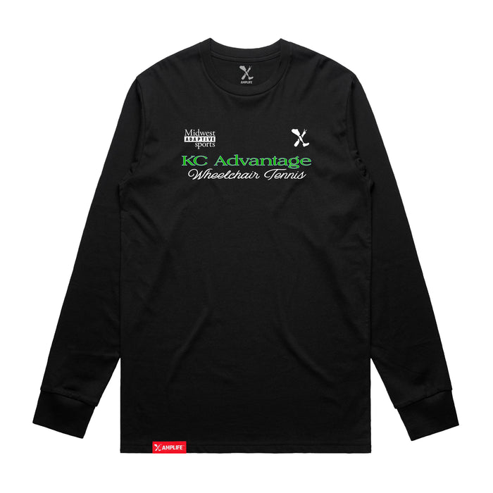 MAS Kansas City Advantage Wheelchair Tennis Script Black Long Sleeve T-Shirt on a white background