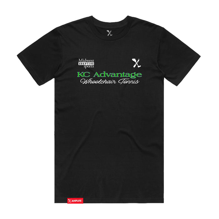MAS Kansas City Advantage Wheelchair Tennis Script Black T-Shirt on a white background