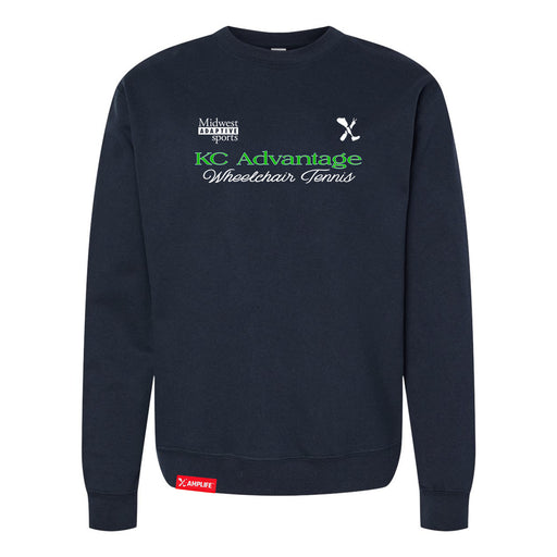 MAS Kansas City Advantage Wheelchair Tennis Script Classic Navy Crewneck Sweatshirt on a white background