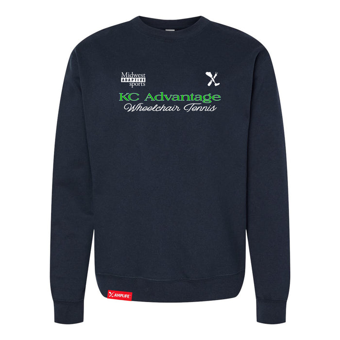 MAS Kansas City Advantage Wheelchair Tennis Script Classic Navy Crewneck Sweatshirt on a white background