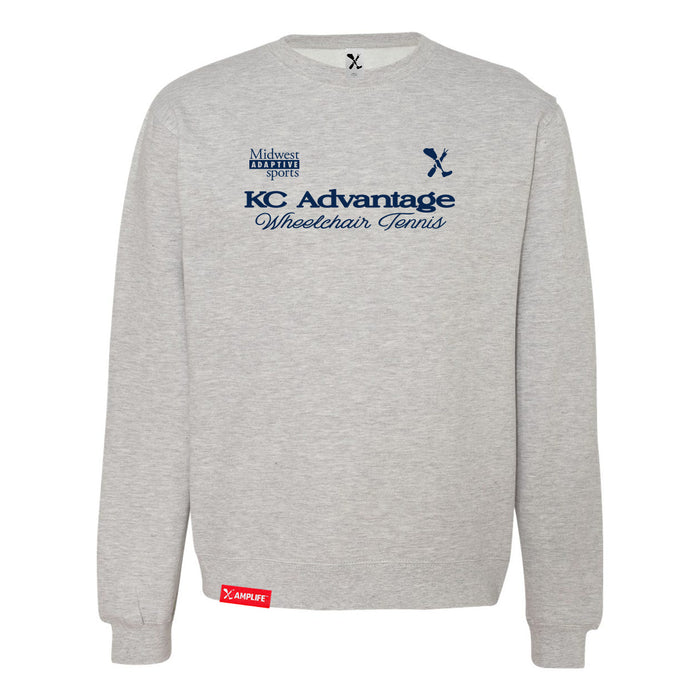 MAS Kansas City Advantage Wheelchair Tennis Script Heather Grey Crewneck Sweatshirt on a white background