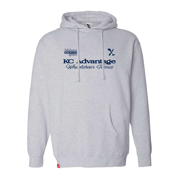 MAS Kansas City Advantage Wheelchair Tennis Script Heather Grey Hoodie on a white background