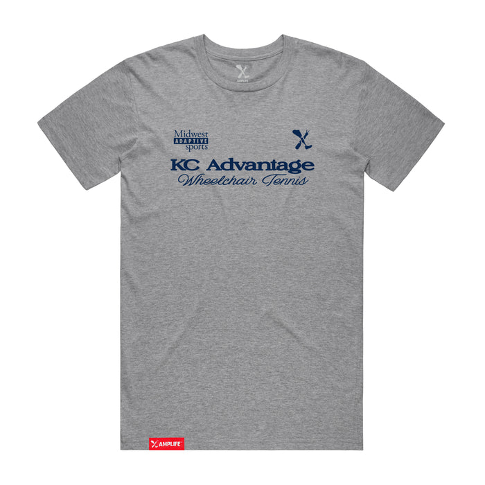 MAS Kansas City Advantage Wheelchair Tennis Script Heather Grey T-Shirt on a white background