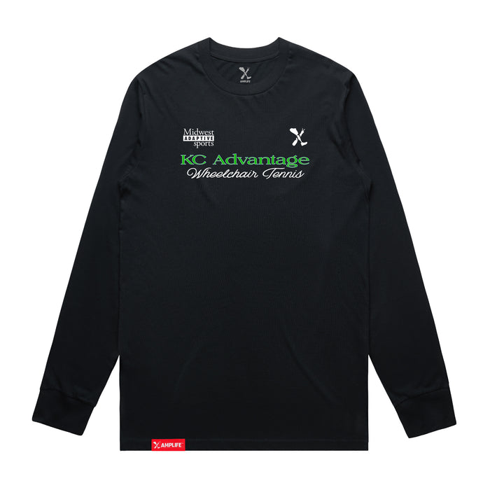MAS Kansas City Advantage Wheelchair Tennis Script Navy Long Sleeve T-Shirt on a white background