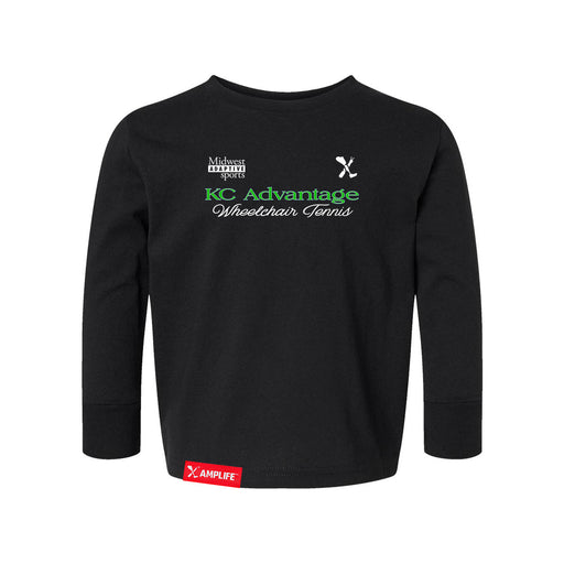 MAS Kansas City Advantage Wheelchair Tennis Script Toddler Black Long Sleeve T-Shirt on a white background