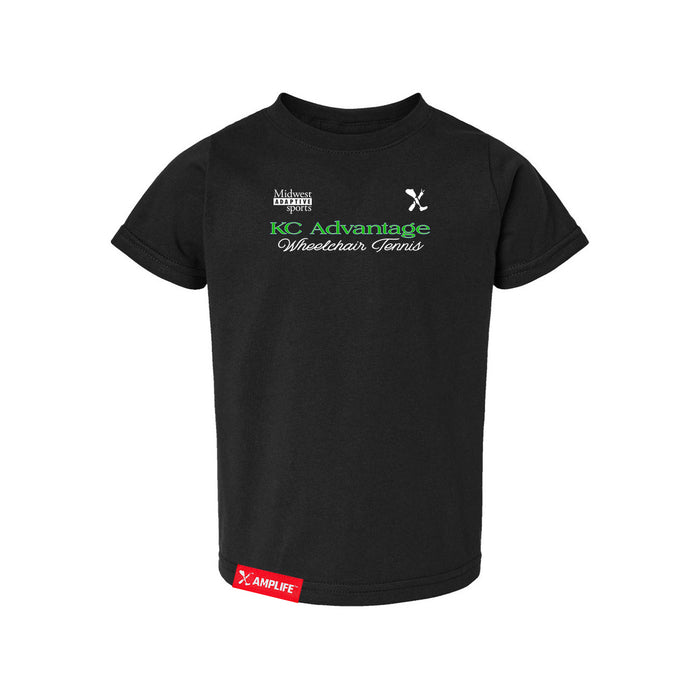 MAS Kansas City Advantage Wheelchair Tennis Script Toddler Black T-Shirt on a white background