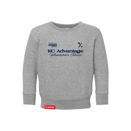 MAS Kansas City Advantage Wheelchair Tennis Script Toddler Heather Grey Crewneck Sweatshirt on a white background