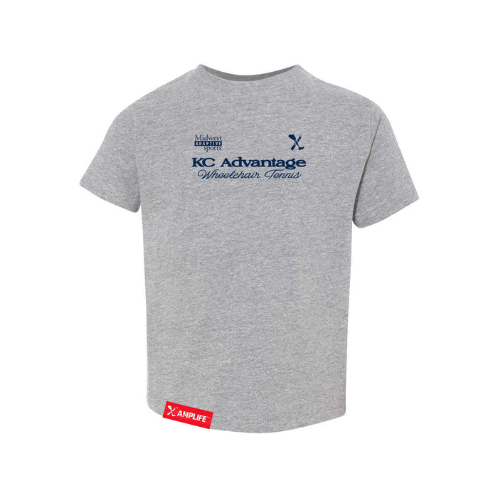 MAS Kansas City Advantage Wheelchair Tennis Script Toddler Heather Grey T-Shirt on a white background