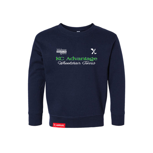 MAS Kansas City Advantage Wheelchair Tennis Script Toddler Navy Crewneck Sweatshirt on a white background