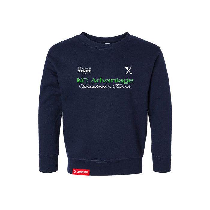 MAS Kansas City Advantage Wheelchair Tennis Script Toddler Navy Crewneck Sweatshirt on a white background