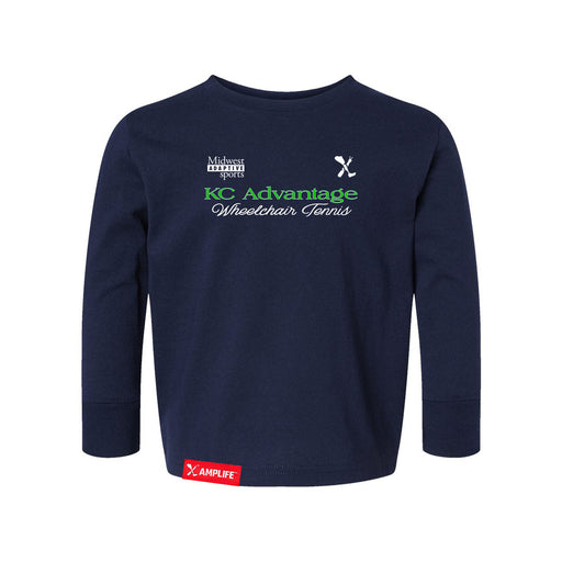 MAS Kansas City Advantage Wheelchair Tennis Script Toddler Navy Long Sleeve T-Shirt on a white background