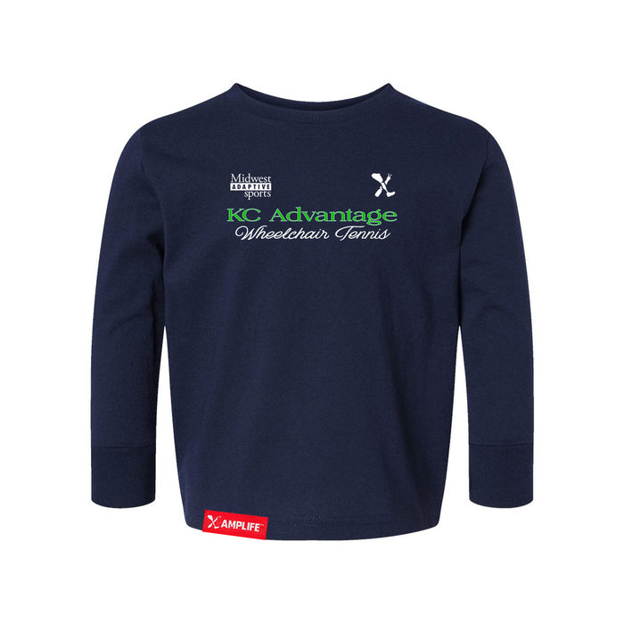 MAS Kansas City Advantage Wheelchair Tennis Script Toddler Navy Long Sleeve T-Shirt on a white background