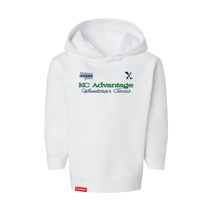 MAS Kansas City Advantage Wheelchair Tennis Script Toddler White Hoodie on a white background