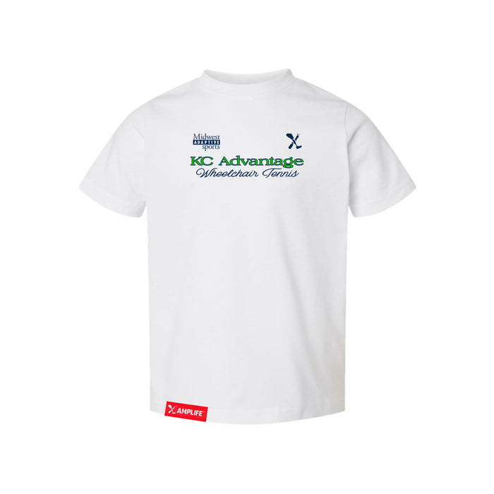 MAS Kansas City Advantage Wheelchair Tennis Script Toddler White T-Shirt on a white background