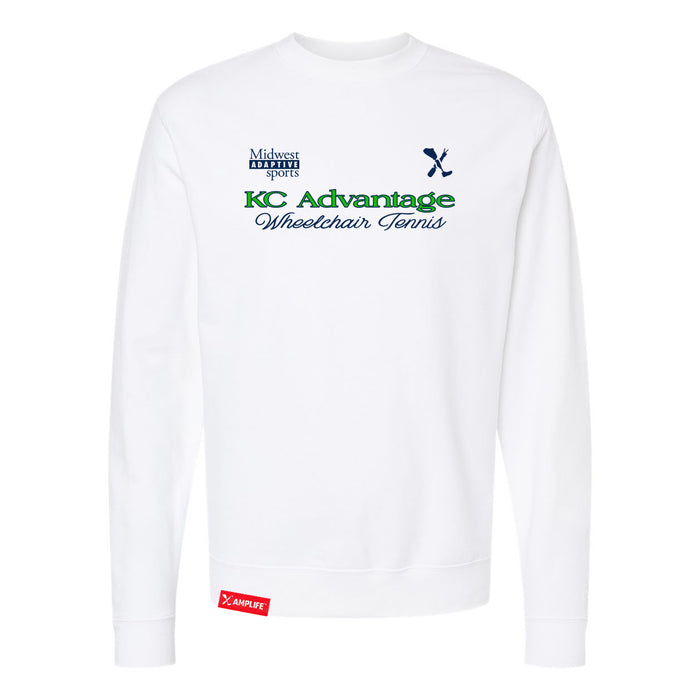 MAS Kansas City Advantage Wheelchair Tennis Script White Crewneck Sweatshirt on a white background