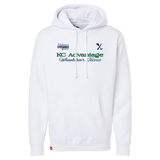 MAS Kansas City Advantage Wheelchair Tennis Script White Hoodie on a white background