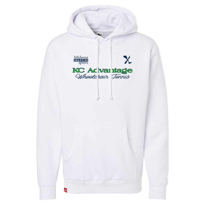 MAS Kansas City Advantage Wheelchair Tennis Script White Hoodie on a white background