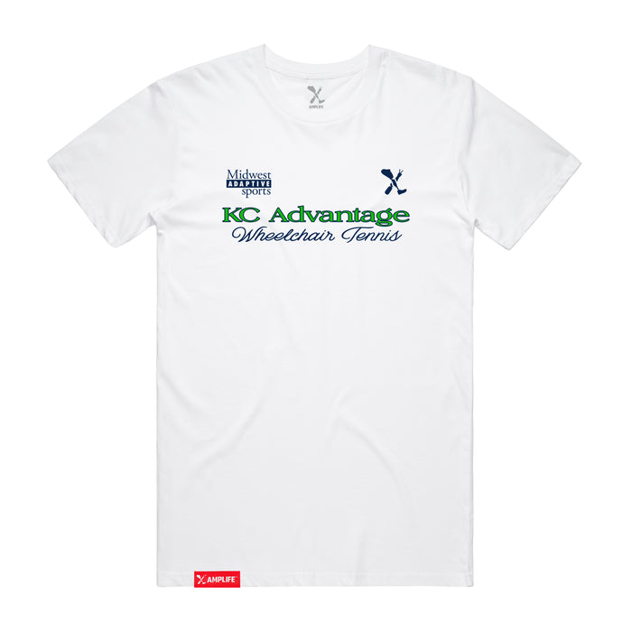MAS Kansas City Advantage Wheelchair Tennis Script White T-Shirt on a white background