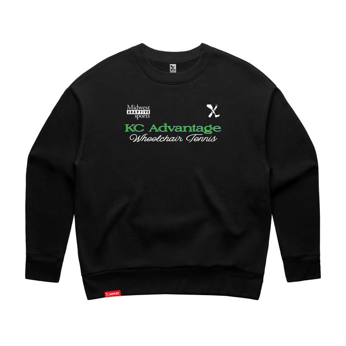 MAS Kansas City Advantage Wheelchair Tennis Script Women's Black Modern Crewneck Sweatshirt on a white background