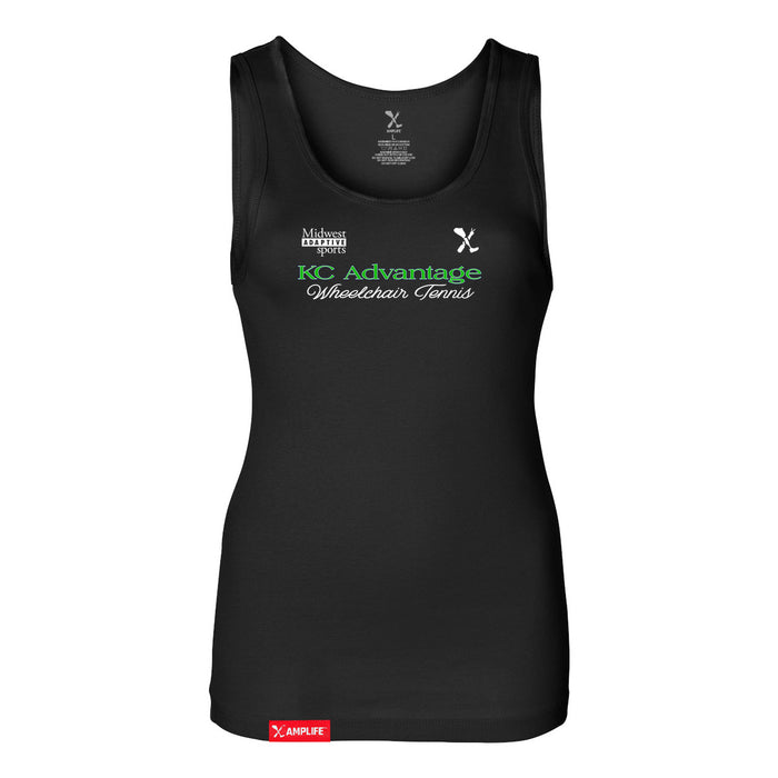 MAS Kansas City Advantage Wheelchair Tennis Script Women's Black Slim Micro Rib Tank Top on a white background