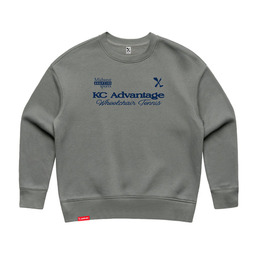 MAS Kansas City Advantage Wheelchair Tennis Script Women's Grey Modern Crewneck Sweatshirt on a white background