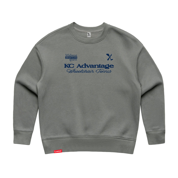 MAS Kansas City Advantage Wheelchair Tennis Script Women's Grey Modern Crewneck Sweatshirt on a white background