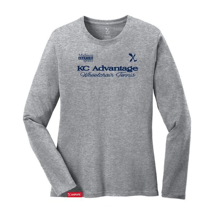 MAS Kansas City Advantage Wheelchair Tennis Script Women's Heather Grey Long Sleeve T-Shirt on a white background