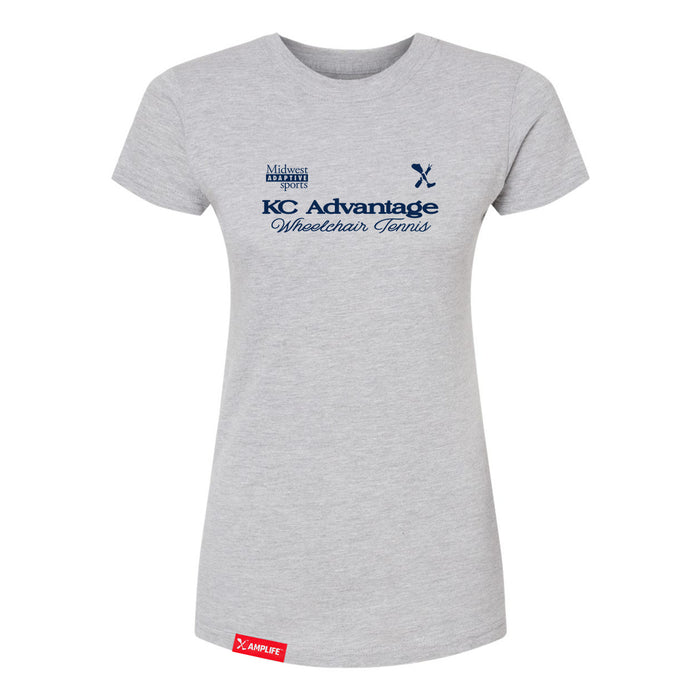 MAS Kansas City Advantage Wheelchair Tennis Script Women's Heather Grey Slim T-Shirt on a white background