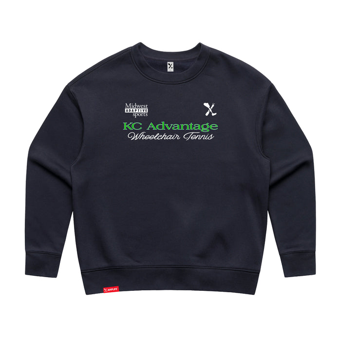 MAS Kansas City Advantage Wheelchair Tennis Script Women's Ink Blue Modern Crewneck Sweatshirt on a white background