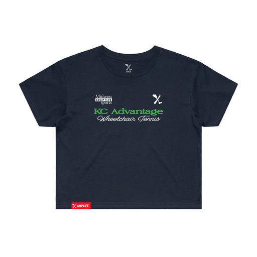 MAS Kansas City Advantage Wheelchair Tennis Script Women's Navy Crop T-Shirt on a white background