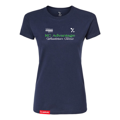 MAS Kansas City Advantage Wheelchair Tennis Script Women's Navy Slim T-Shirt on a white background