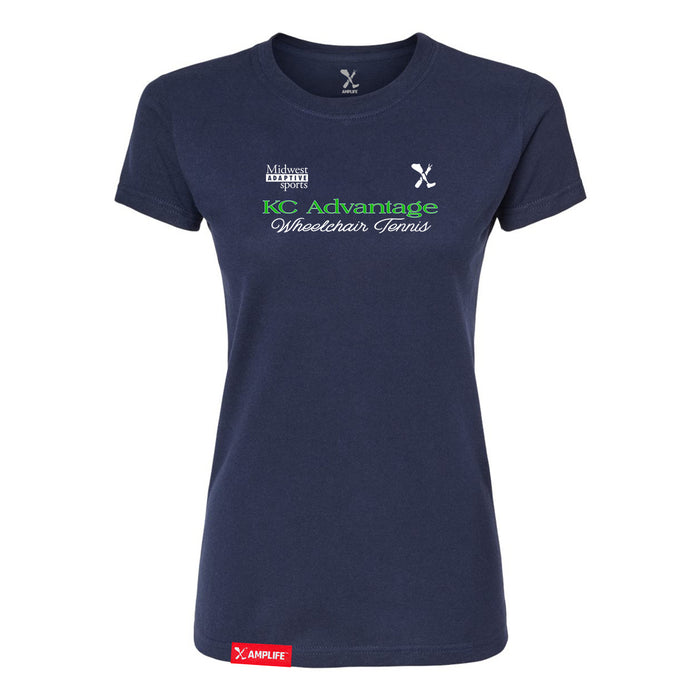 MAS Kansas City Advantage Wheelchair Tennis Script Women's Navy Slim T-Shirt on a white background