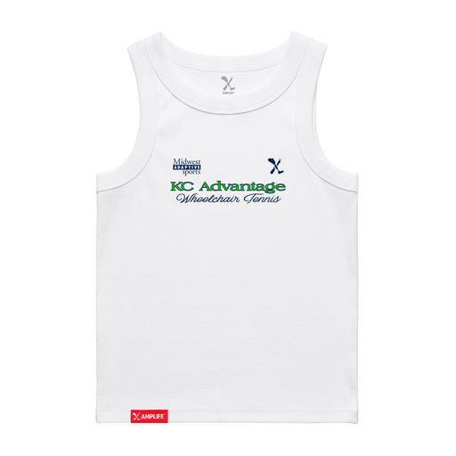 MAS Kansas City Advantage Wheelchair Tennis Script Women's White Organic Tank Top on a white background