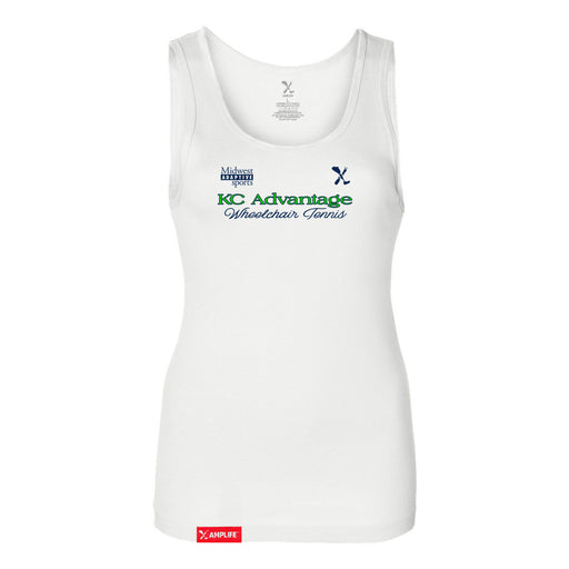 MAS Kansas City Advantage Wheelchair Tennis Script Women's White Slim Micro Rib Tank Top on a white background