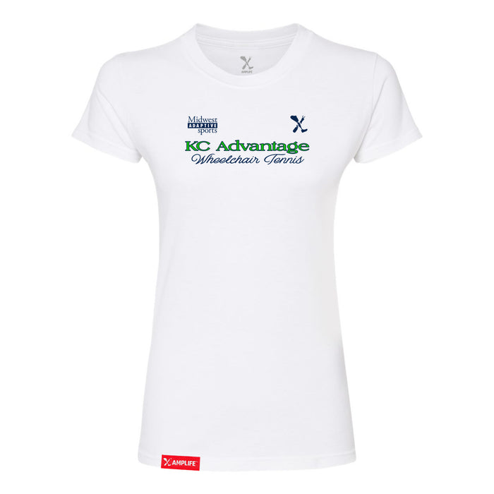 MAS Kansas City Advantage Wheelchair Tennis Script Women's White Slim T-Shirt on a white background