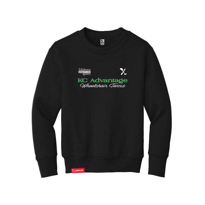 MAS Kansas City Advantage Wheelchair Tennis Script Youth Black Crewneck Sweatshirt on a white background