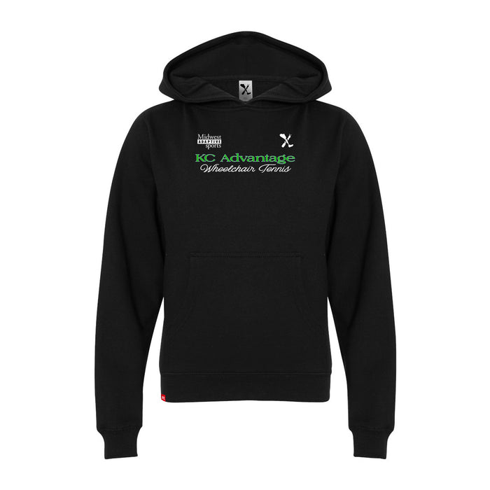 MAS Kansas City Advantage Wheelchair Tennis Script Youth Black Hoodie on a white background