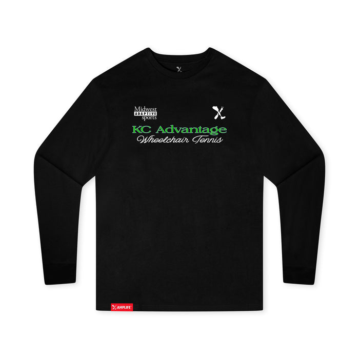 MAS Kansas City Advantage Wheelchair Tennis Script Youth Black Long Sleeve T-Shirt on a white background
