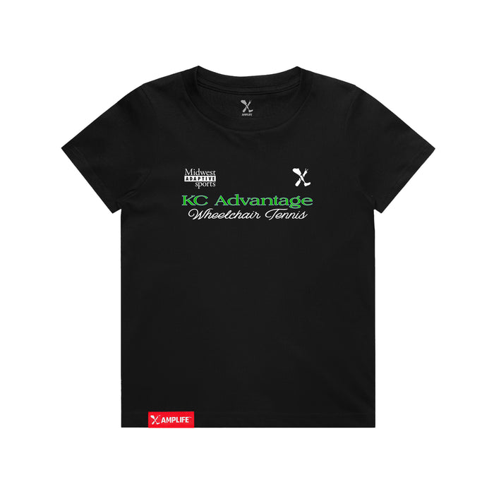 MAS Kansas City Advantage Wheelchair Tennis Script Youth Black T-Shirt on a white background