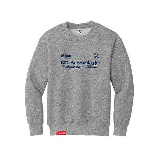 MAS Kansas City Advantage Wheelchair Tennis Script Youth Heather Grey Crewneck Sweatshirt on a white background