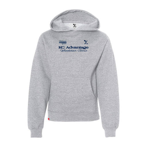 MAS Kansas City Advantage Wheelchair Tennis Script Youth Heather Grey Hoodie on a white background